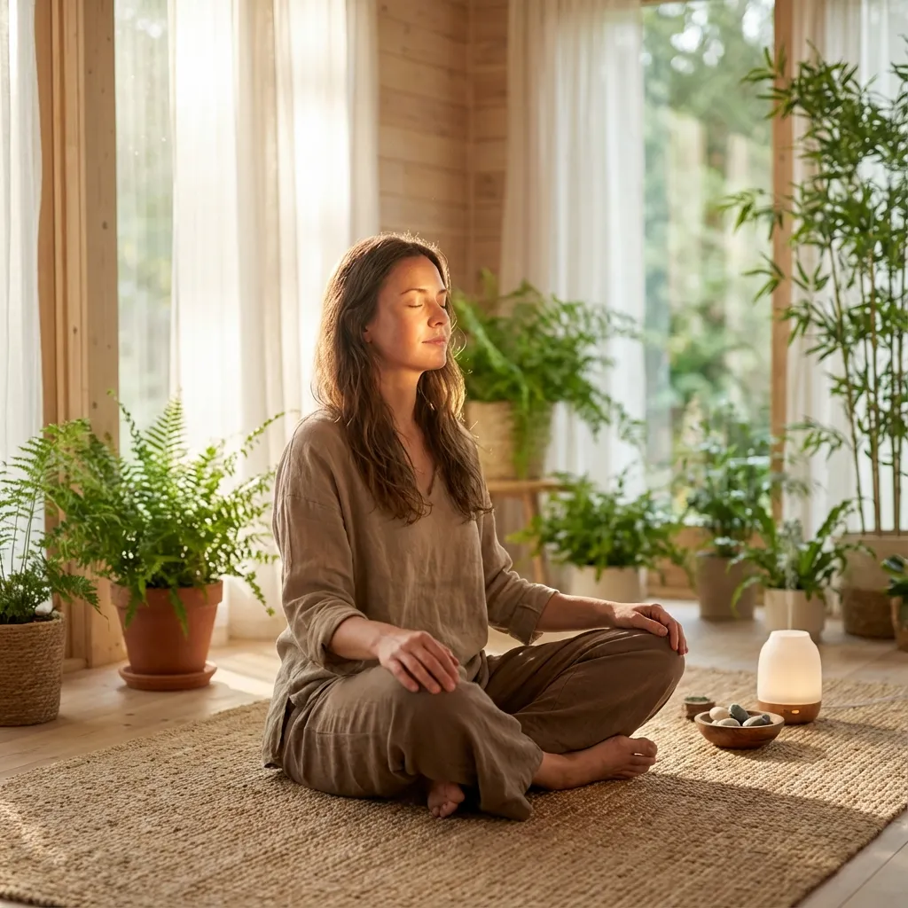 Holistic beauty guide - woman meditating with glowing skin